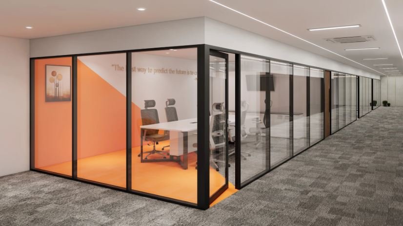 Cloison vitrée à couvre-joint pour espace professionnel